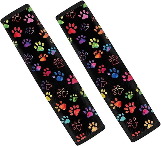 Biyejit Colorful Paws 2pcs Car Safety Belt Cover Novelty Seatbelt Protector Soft and Comfort Seat Belt Pads for Women Men Kids for Car Decorations