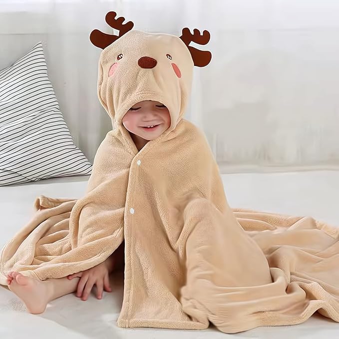 Baby Hooded Towel, Brown Elk, Animal Print, Unisex, 1-8 Years, 27" x 56"