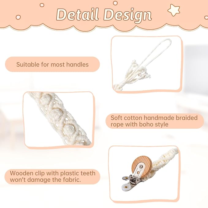 Boho Pacifier Clip for Boys Girls Pacifier Holder Leash Wooden Clips Handmade Braided Cotton Unisex Baby Shower Birthday Gift Christmas Gift (Pattern 10)