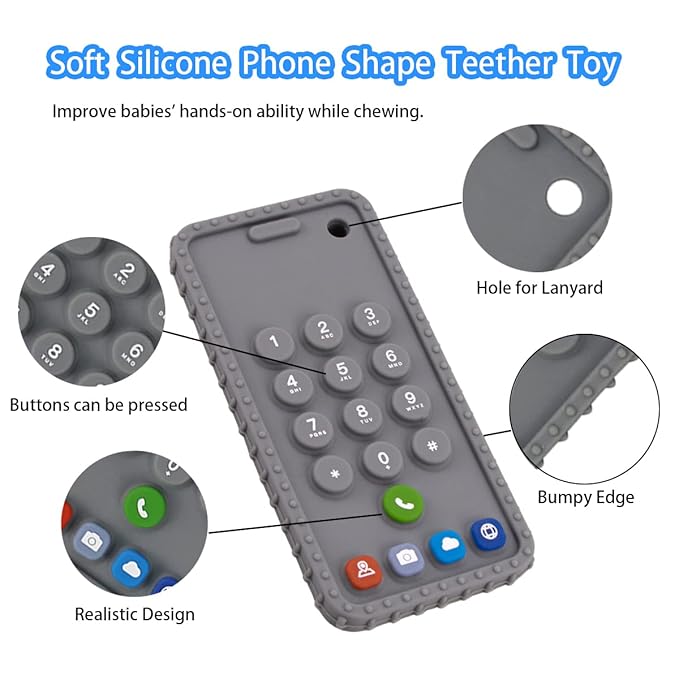 Baby Phone Teething Toys for 0-3, 0-6, 6-12 Months | Soft Silicone Baby Cell Phone Teethers