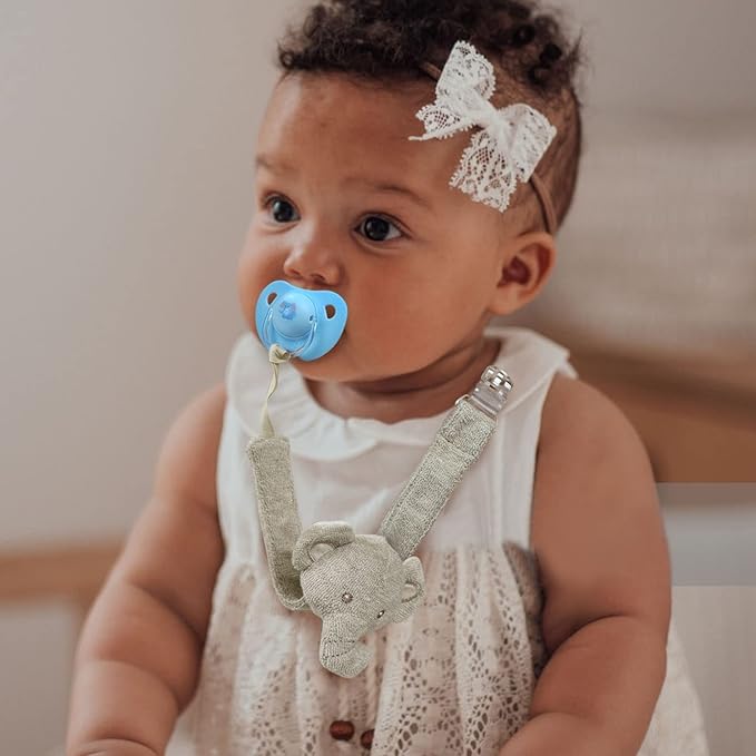 Pacifier Clip, 2 Pack Baby Pacifier Holder for Boys and Girls Fits Many Pacifiers & Baby Teething Toys, Ideal Baby Gift (Elephant&Rabbit)