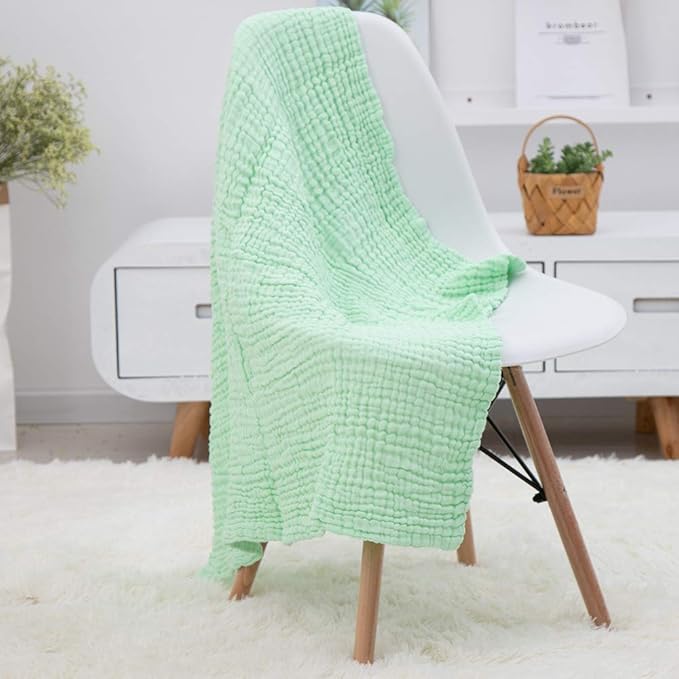 YEBON ProC 2Pcs Baby Muslin Bath Towels, Super Soft Cotton Bath Towel 6 Layers Infant Newborn Swaddle Blanket 41.3 X41.3 Inches,Baby Registry as Shower (Green)