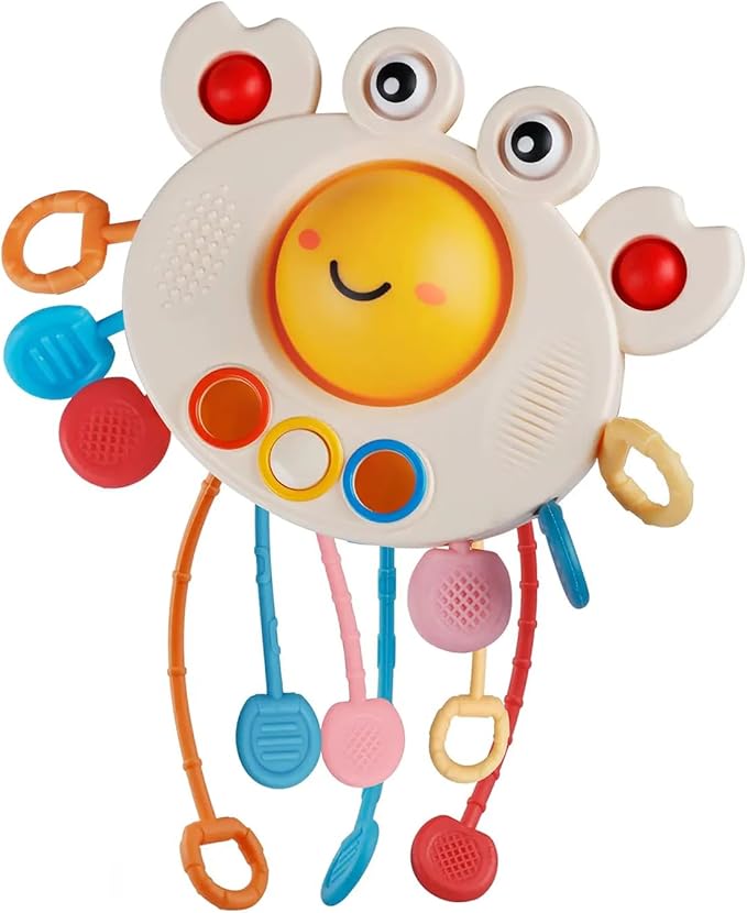 Yummy Baby Products Montessori Sensory Toy for Babies, Silicone Pull String Teething Toy, Perfect for Entertaining Baby While Developing Motor and Sensory Skills (Crab)
