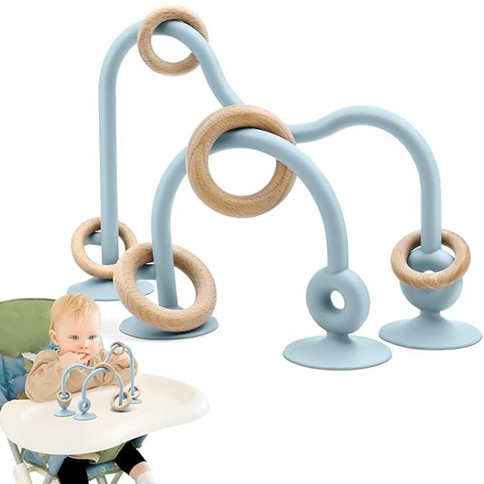 Baby Sensory High Chair Suction Toys for Infant Toddlers 12 18 Months, Food Grade Silicone String with Oak Loop Montessori Educational Parent-Child Baby Bath Toy Gift for Birthday or Easter (Blue)