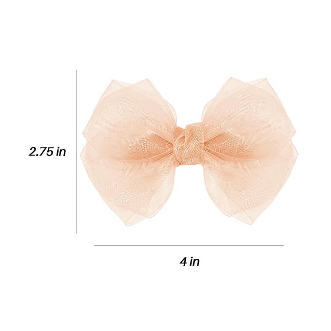 Korean Pink Mesh Hair Bow Clips 4" for Toddler Girls Organza Double Tulle Bow-Knot Alligator Barrettes Summer Wedding Pageant First Communion Party Dress Decor Accessory Birthday Valentines Gift