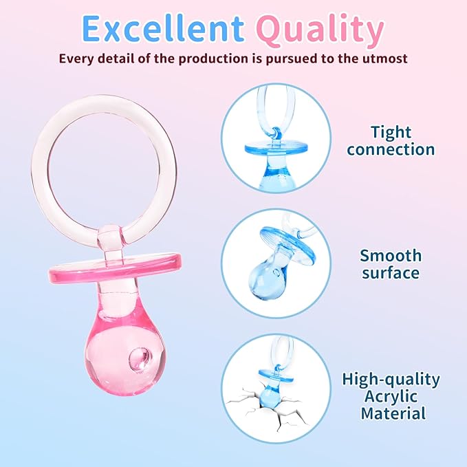 Pacifiers for Baby Shower Game, 36 Plastic Pacifiers for Baby Shower Decoration DIY, Large Size Baby Shower Pacifiers, Gender Reveal Party Table Scatter/Hunt Baby Shower Game Props(Blue&Pink, 2.75 in)