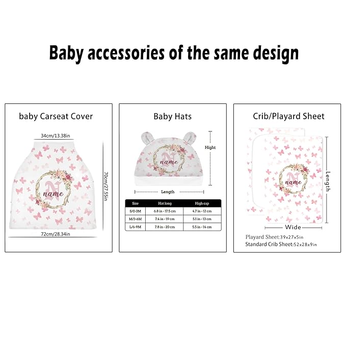 Personalized Butterfly Pattern Baby Car Seat Covers for Girls, Customized Carseat Cover with Name, Infant Stroller Canopy Carrier Cover, Nursing Cover Breastfeeding Scarf for Newborn Babies