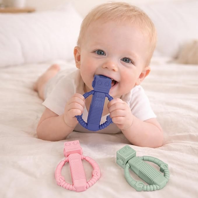 Baby Teether Toys, Silicone Teething Toys with Rattle for 3 Months +, Rattle Toy for Babies Boys & Girls, Relief Teething Pain, Smoothe Babies Gums (Color 1)