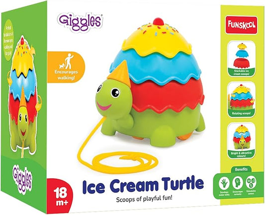Giggles Funskool Pull Along Turtle, Activity & Learning Toy for Babies, Toddlers, for Baby Boys & Girls, Encourage Walking, Improve Balance, Multicolour, Gift Set for Kids, Ages 18+ Months Pack of 1