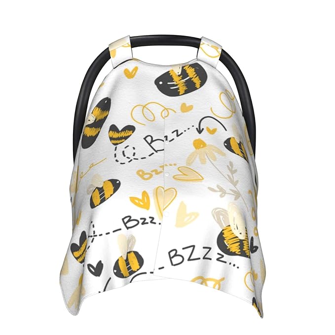 Cute Bees Car Seat Cover for Baby, Peekaboo Opening Carseat Cover Nursing Cover Canopy for Toddler Newborn Shower Gift