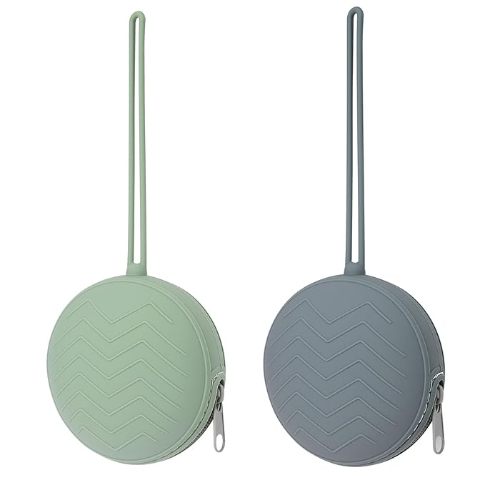 2-Pack Silicone Pacifier Holder Case - BPA-Free Pacifier Holder Pouch for Baby Boys & Girls- Portable & Dishwasher Safe Soother Container for On-the-Go Use (Sage/Tradewinds)