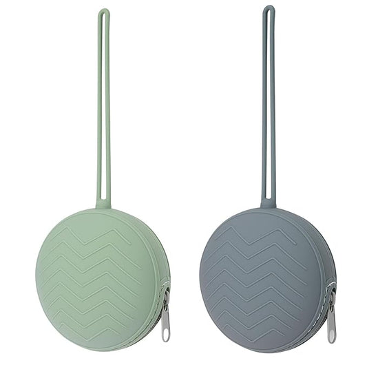 2-Pack Silicone Pacifier Holder Case - BPA-Free Pacifier Holder Pouch for Baby Boys & Girls- Portable & Dishwasher Safe Soother Container for On-the-Go Use (Sage/Tradewinds)