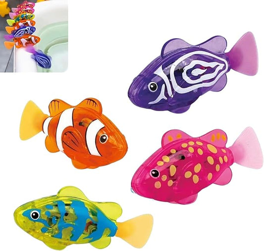Magic Water-Activated Glowing Swimming Fish, Neon Deep-Sea Disco, Interactive Colorful Robot Fish, Swimming Robotic Luminous Function, Waterproof Aquarium Bath Time Fun(4pcs)