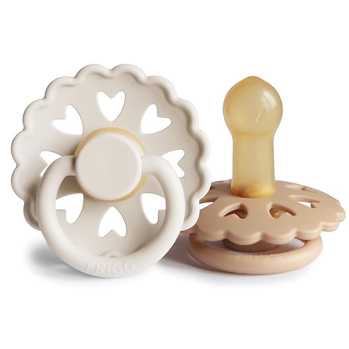 FRIGG Andersen Fairytale Natural Rubber Baby Pacifier | Made in Denmark | BPA-Free (Cream/Silky Satin, 6-18 Months)