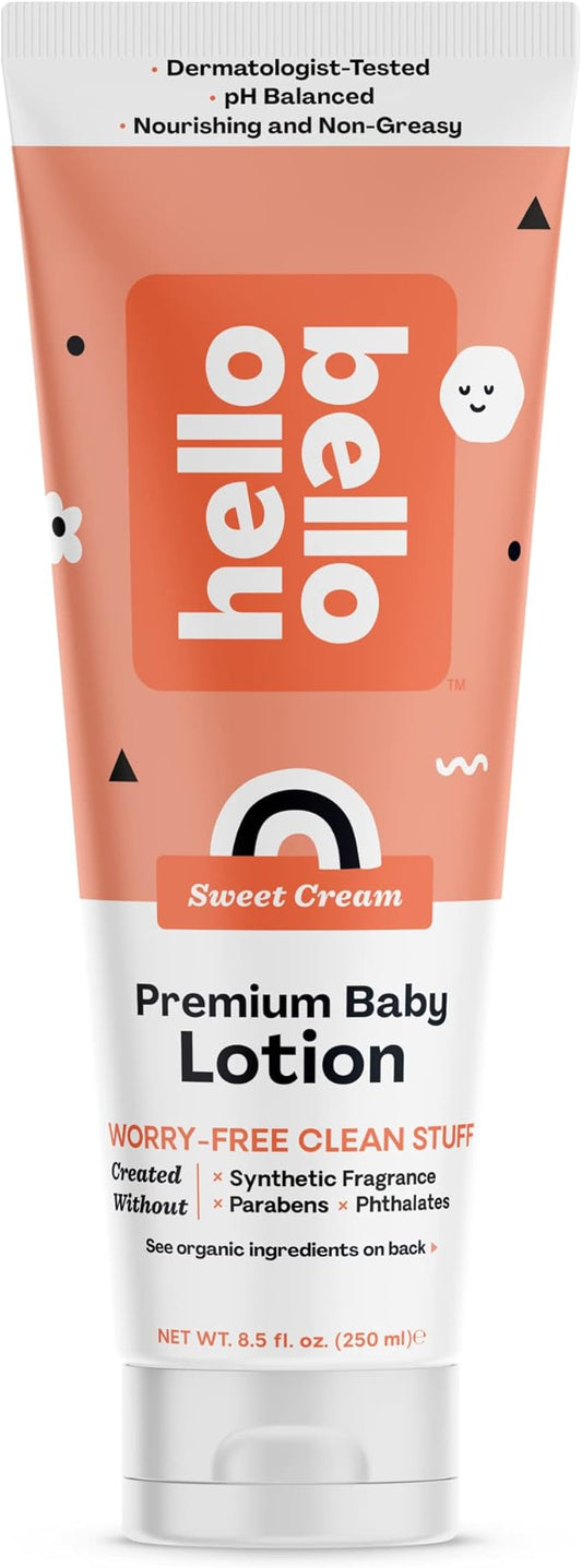 Hello Bello Premium Baby Lotion, Gentle Hypoallergenic Vegan Formula to Nourish and Moisturize, Sweet Cream Scent, 8.5 oz