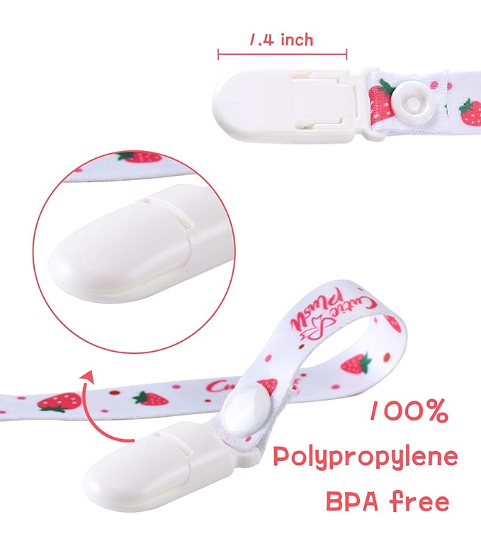 CutiePlusU Adult Size Pacifier Clips 3 Pack-Strawberries, Cherries and Peaches