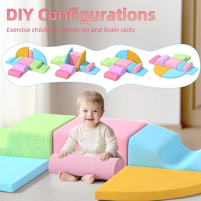 8 Piece Toddler Climbing Blocks，Soft Play Climbing Toys Indoor for Toddlers Ideal Crawling and Exploration Play Set for Baby Gym/Toddler Playground (Macaron Color, 8pcs)