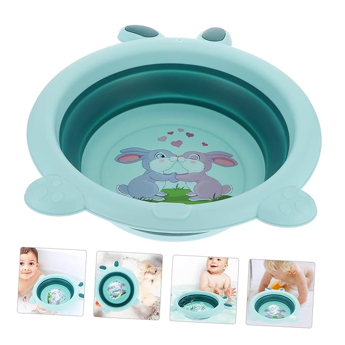 Little Rabbit Portable Baby Wash Basin Foldable Foot Bath Tub for Toddler Face Hands Feet Washing Travel Use Lightweight Safe 13.38X12.20X3.93 Inches