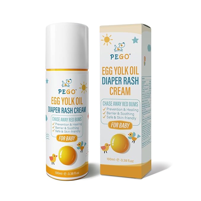 PEGO Baby Diaper Rash Cream,with Zinc Oxide,Egg Yolk Oil - Prevents, Soothes Diaper Rash,Gentle Non-Irritating for Toddlers' Sensitive Skin,(100ml, 3.38, Fl Oz)