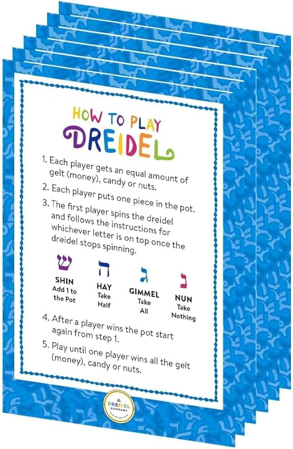 The Dreidel Company 50-Pack Hanukkah Plastic Silver & Blue Metallic Dreidels with English Translation, Spinning Tops Includes Dreidel Game Instruction Card