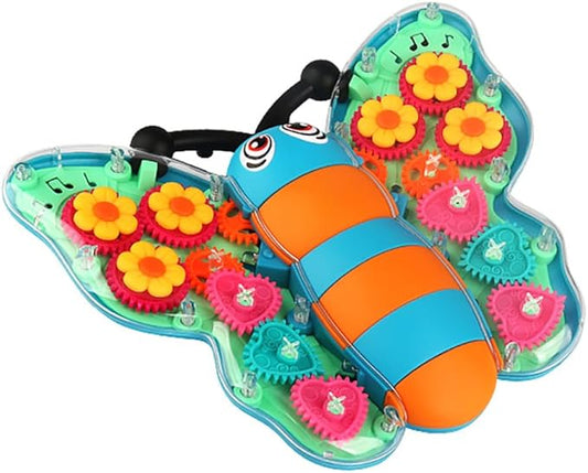 Miracland Transparent Gear Butterfly Toy, Light-up Bump & Go Car Toy Toddler Musical Toy 3D Gears Butterfly Crawling Toy for Kids with Lights and Music