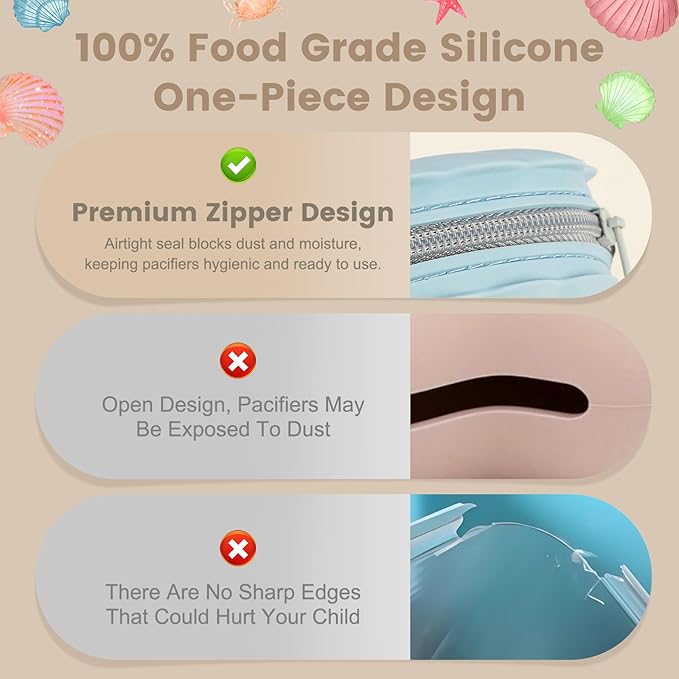 Silicone Pacifier Holder Case, Portable Leakproof Design Baby Pacifier Storage Case, BPA-Free, Easy Clean, 2 Pack (Sand+Light Grey)