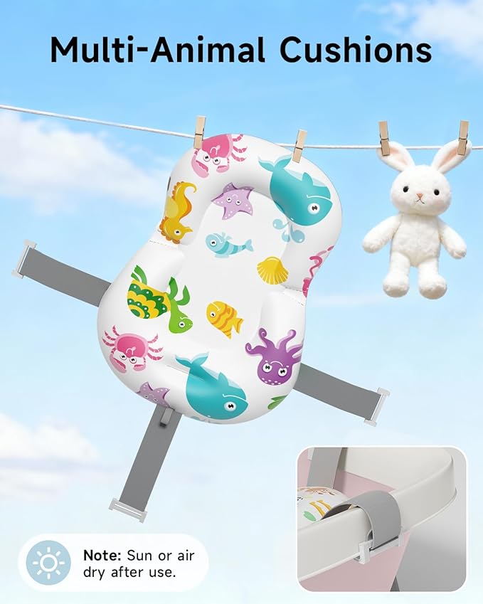 Collapsible Baby Bathtub, Laege Infant Bath Tub with Thermometer & Cute Soft Cushion for Newborn to 36-Month Toddlers, Storage and Non-Slip Feet Design, Baby Bath Gift (Pink)