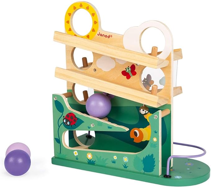 Janod - Wooden Caterpillar Ball Track 11.3x4.7x12 - Motor Skills Development - Boosts Imagination - Encourages Creative Play and Cognitive Growth - Safe Quality Materials