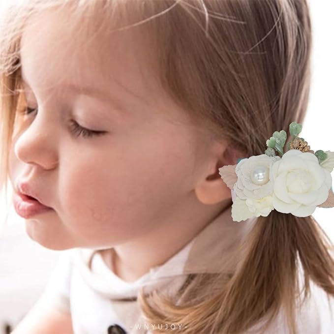 3pcs Girls Flower Hair Clips, Floral Hair Barrettes w/Boutique Fully Lined Alligator, Hair Bows for Baby Newborn Toddler