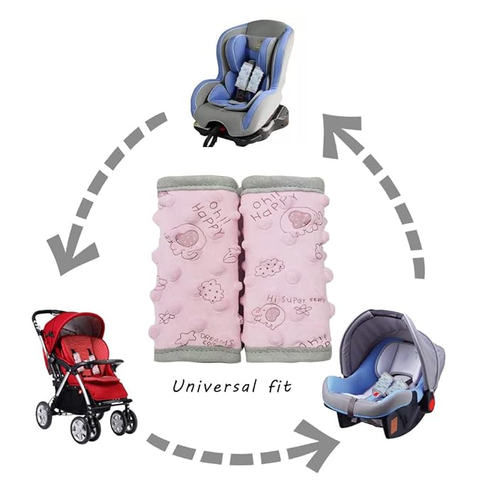 DODO NICI car seat Strap Cover for Baby, seat Belt Cover Cushion, Belt Pads fit Baby Carrier/Pushchair/Stroller, Cozy Peace Dotted Minky, Pink