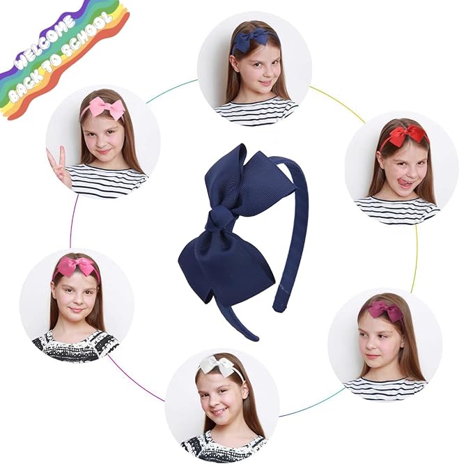 7Rainbows Fashion Cute Navy Blue Bow Headband Back to School Headbands for Girls Toddlers.