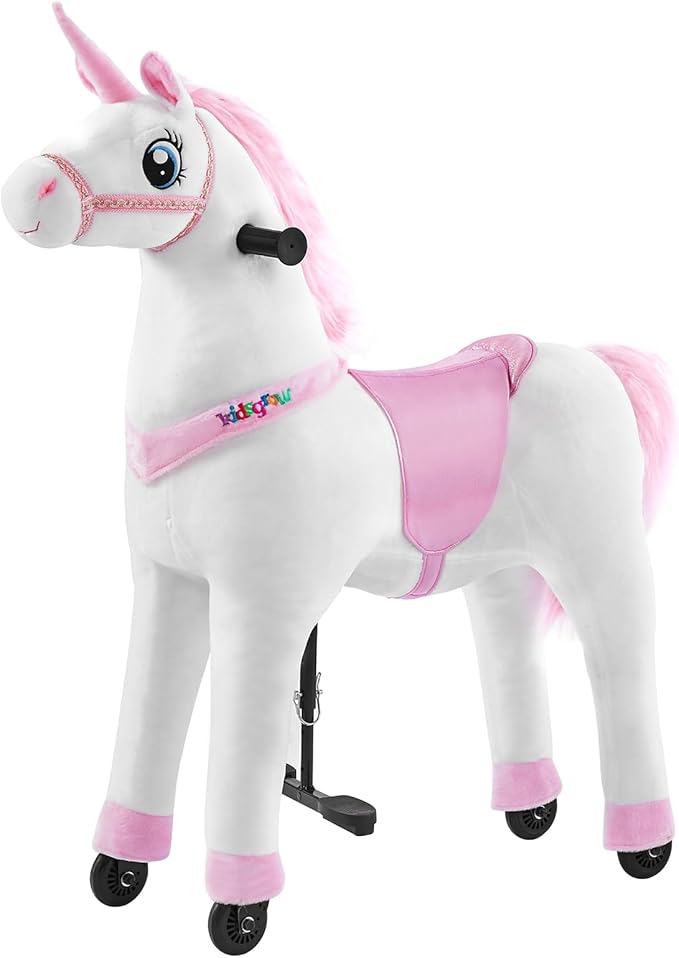 Ride on Horse Unicorn Toy for Kids Riding Horse Pony Rider Mechanical Cycle Walking Action Plush Animal for 6 to 14 Years, No Battery or Electricity,Max Load 187 LBS, Large Size