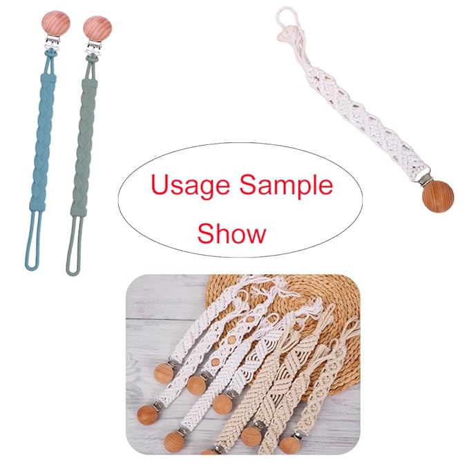 10Pcs 30mm (1.18") Natural Wood Pacifier Holder Round Beech Metal Wooden Pacifier Clip Suspender Clips DIY Pacifier Chain Accessories