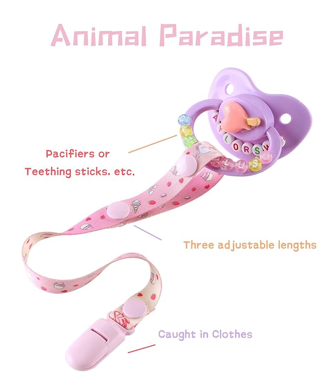 CutiePlusU Adult Size Pacifier Clips 3 Pack-Unicorns, Rainbow Cats and Giraffes
