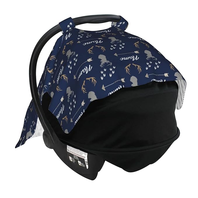 Personalized Deer Arrow Baby Car Seat Canopy for Babies with Name, Customized Cowboy Stroller Car Seat Covers for Boys Girls, Minky Nursing Carseat Cover for Breastfeeding, Newborn, Infant