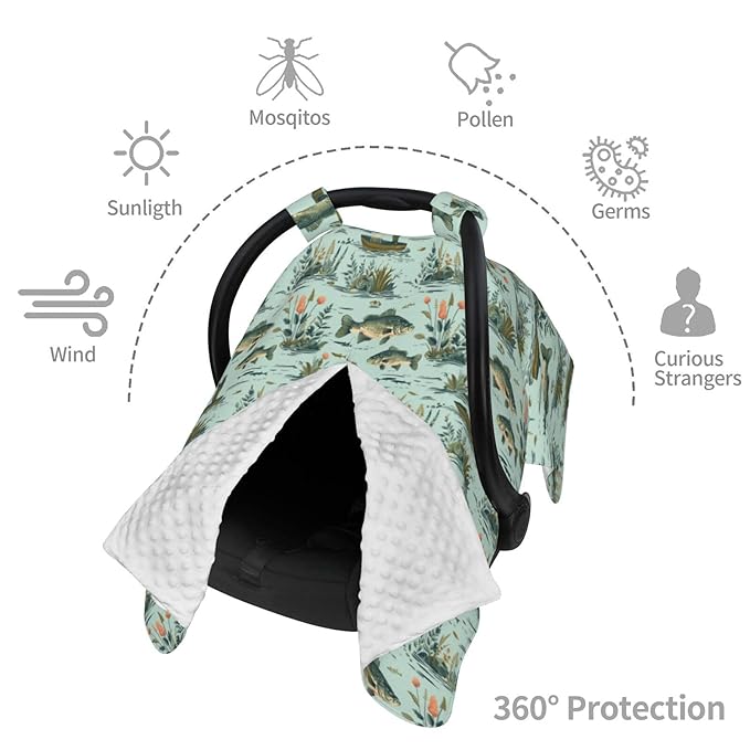 Fisher and Bass Fishes Baby Car Seat Canopy Nursing Cover for Newborn Car Seat Breastfeeding Covers Blanket Newborn Shower Gift