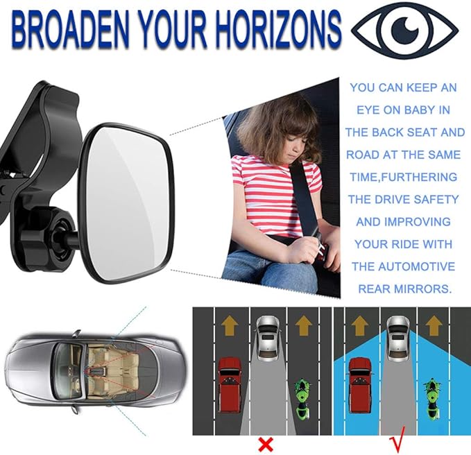 JONMON Automotive Interior Rearview Baby Mirror - Car Small Clip-On Adjustable Facing Back Rear View Seat Convex Mirror Clip on Car or Truck Sun Visor (Original)