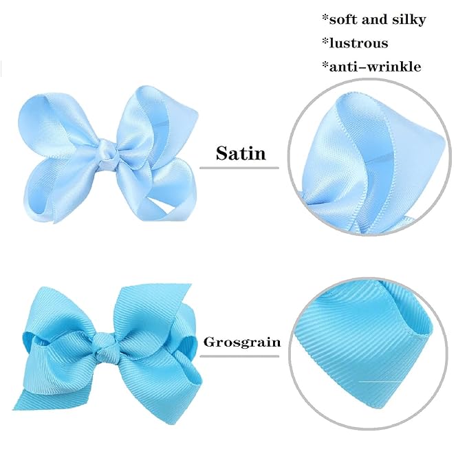 3 Inch Satin Bow for Little Girls - 2 Pcs (Sky Blue)
