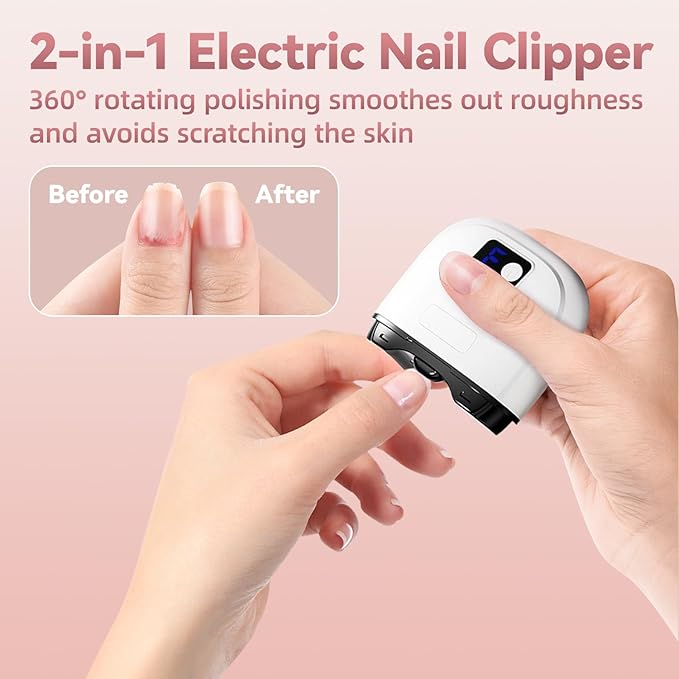 Electric Nail Clippers for Seniors & Adults, 2026 Upgrade 3-Speed Automatic Toenail Trimmer with LED Light and Nail Dust Collector, Portable Rechargeable Nail Cutter for Thick Nails, Babies, and Kids