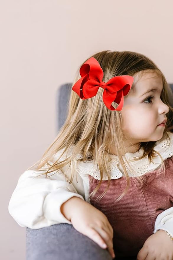 2 PCS 6inchs Hair Bows for Girls Grosgrain Ribbon Hair Bow Alligator Clips Hair Accessories for Baby Girls Toddlers(Red)