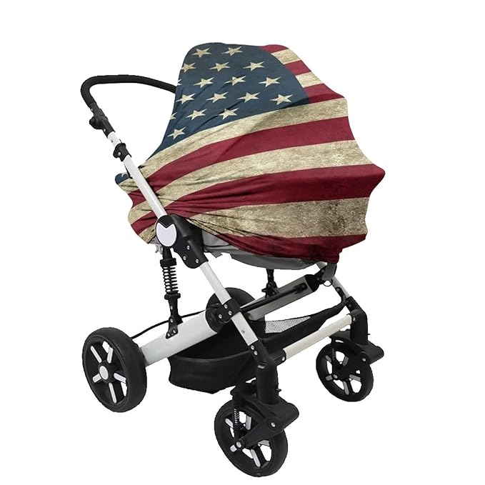 American Flag Baby Carseat Stroller Cover for Boys Girls,Infant Toddler Privacy Nursing Breastfeeding Canopy Unverisal Fit Grocery Privacy Shopping Cart Cover