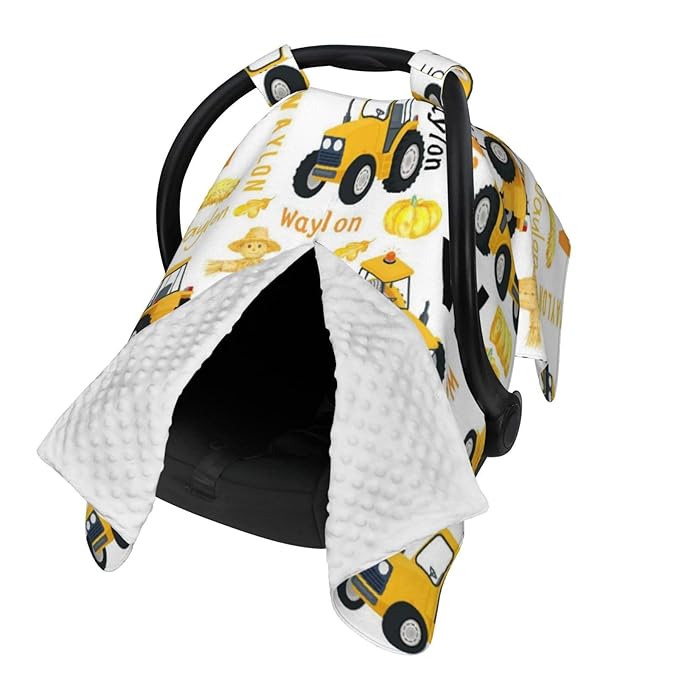 Personalized Tractor Baby Car Seat Cover for Boys, Custom Strollers Carseat Canopy with Name, Nursing Covers for Breastfeeding, Tractor Car Seat Canopies for Newborn Infant, New Mom Gifts
