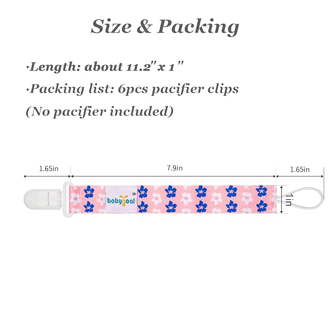 babygoal Floral Pacifier Clips, 6 Pack Binky Paci Holder Leashes Fits for Most Baby Pacifiers and Binkies