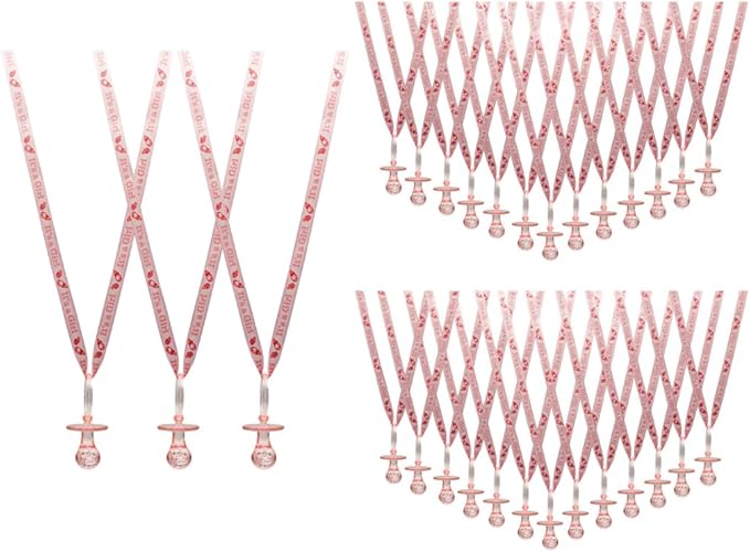 36 Pieces It's a Girl Baby Shower Pacifiers Necklace Acrylic Baby Party Favors Charm Pacifiers Necklace Baby Shower Party Decorations Table Scatter (Pink)