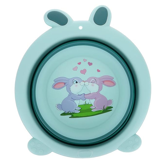 Little Rabbit Portable Baby Wash Basin Foldable Foot Bath Tub for Toddler Face Hands Feet Washing Travel Use Lightweight Safe 13.38X12.20X3.93 Inches