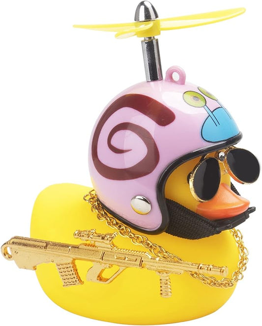 wonuu Rubber Duck Car Ornaments Cool Yellow Duck Car Dashboard Decorations Squeaky Glasses Duck with Propeller Helmet for Car ccessories Dashboard (Snail-Yellow G)