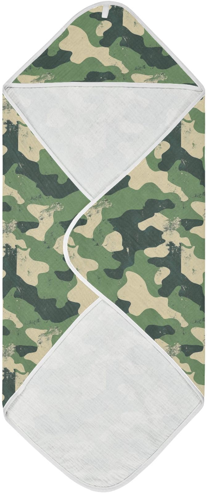 Pigsaly Dark Green Camo Print Hooded Baby Towel Woodland Camouflage Baby Bath Towel Unisex Soft Organic Cotton Washcloths Toddlers Shower Gifts for Boys Girls Newborn 30 x 30 in