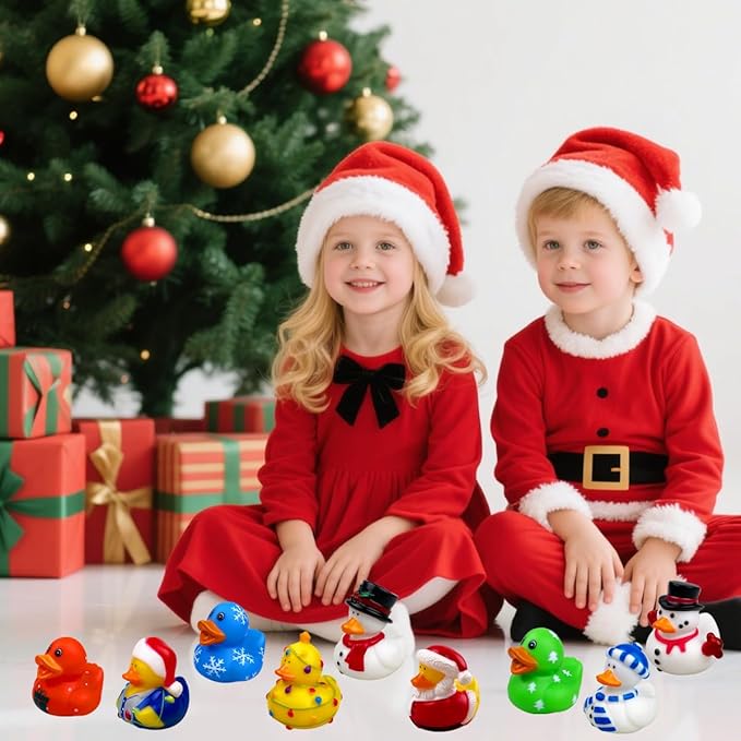Anditoy 24 Pack Christmas Rubber Ducks Toys Bath Toys for Kids Toddlers Christmas Stocking Stuffers Party Favors Birthday Gifts