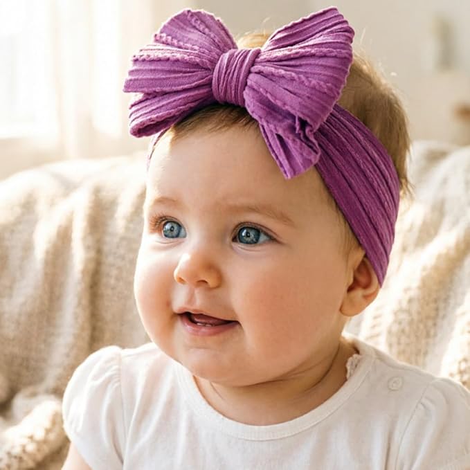 DRESHOW BQUBO Handmade Baby Headbands Soft & Stretchy Hair Bands with Bows Nylon Bows Hairbands for Girls Newborn Infant Toddlers Hair Accessories 3 pack