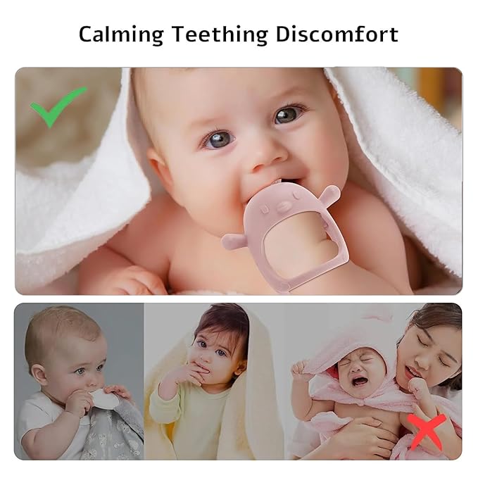 2 Pack Baby Teether Toy, BPA Free Silicone Mitten Glove Teether for Sucking Needs, Baby Teething Toys 0-3-6-12 Months, Hand Pacifier Chew Toys for Teething Pain Relief (Pink & Beige)